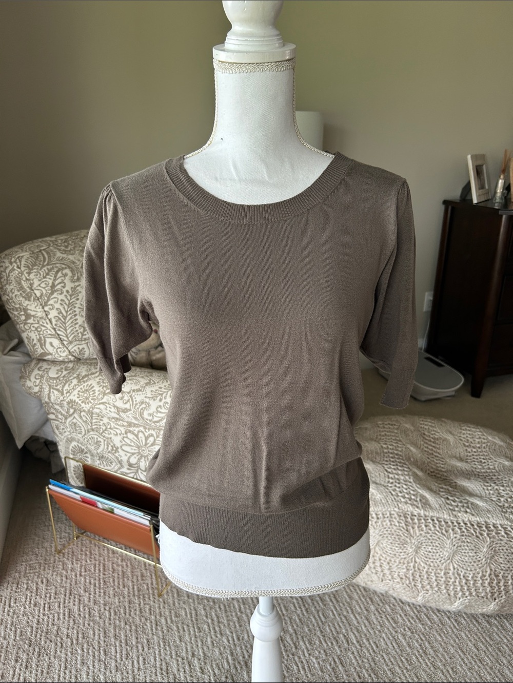 Basic Knit Short Sleeve Sweater - Taupe